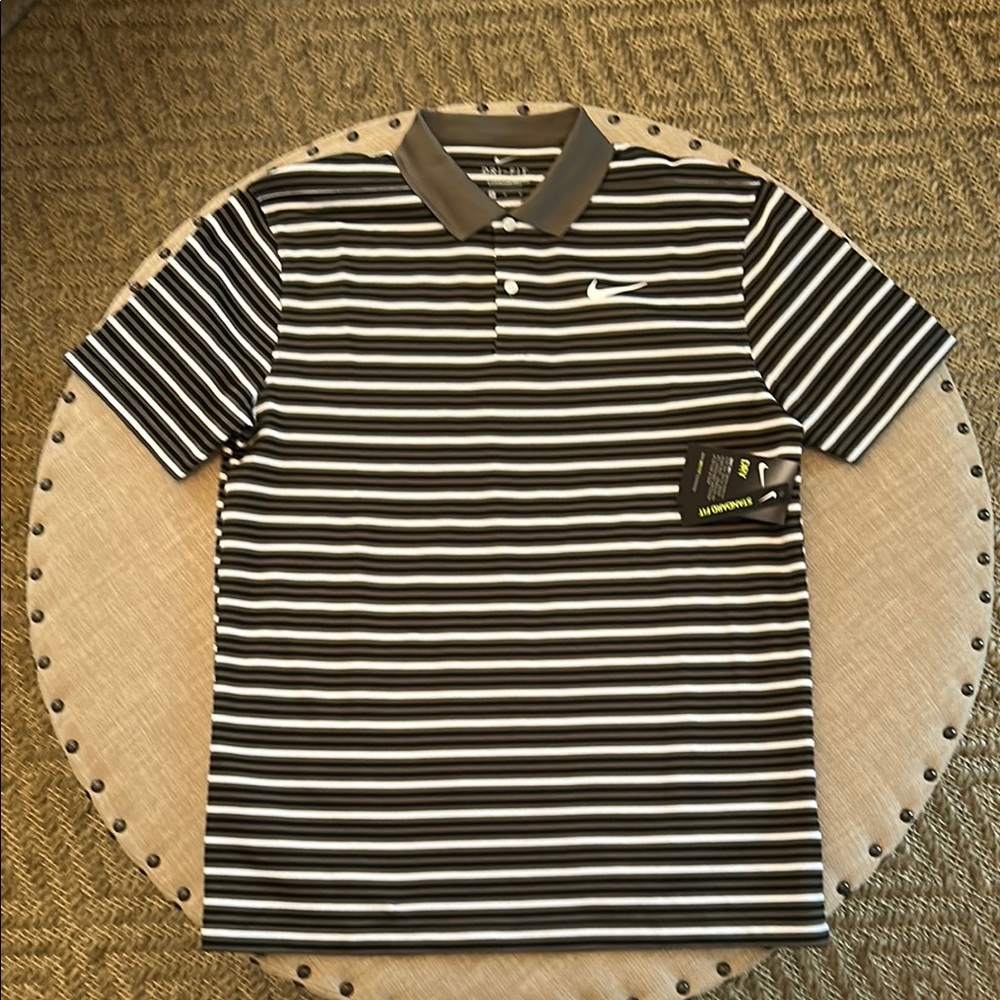 Nike Black, Olive Green & White Polo Shirt with Classic Stripes (M - NWT)